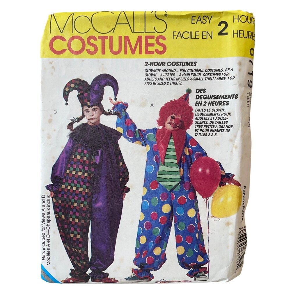 McCalls Sewing Pattern 6719 Jester Clown Costume Sizes 2-4 Kids